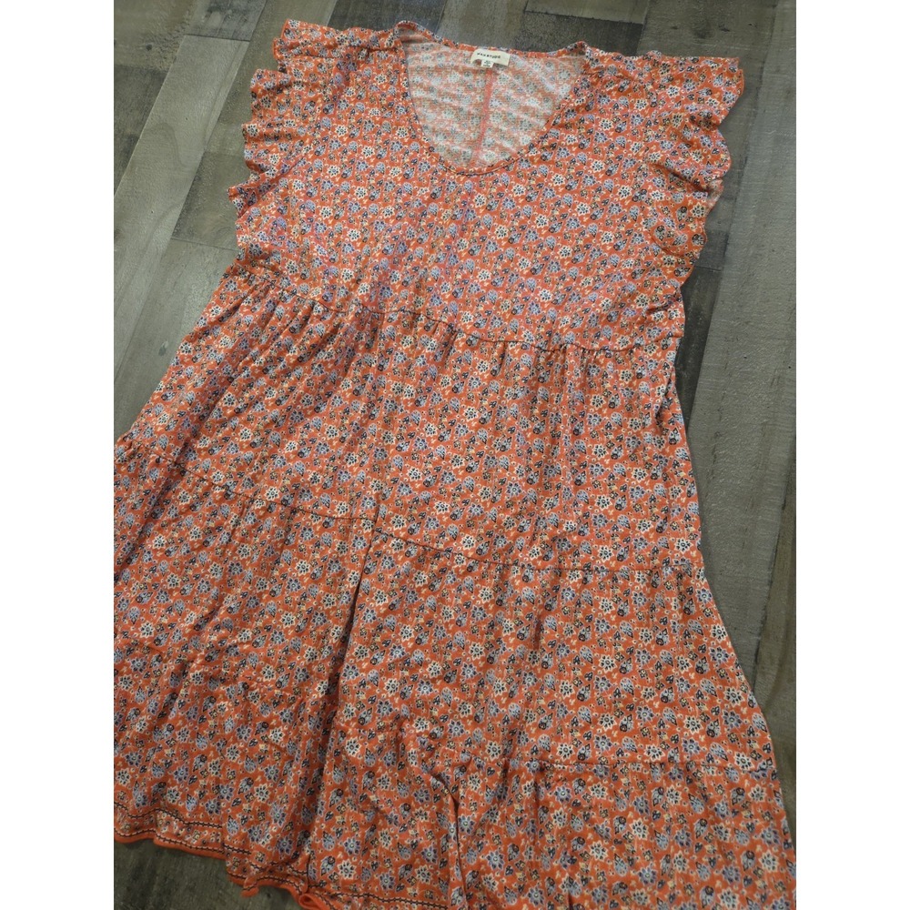 Max Studio Flutter Sleeve Tiered Mini‎ Dress Coral Orange Floral Women's Size 1X